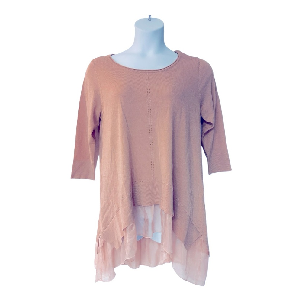 Monroe & Main Flutter Hem Light Sweater Blush Pink Hi Low Romantic Tunic Top - Picture 2 of 16